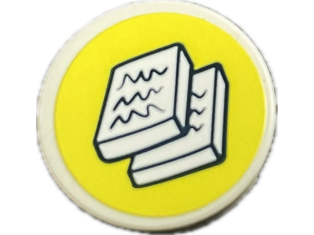 Lego Tile, Round 2 x 2 with Bottom Stud Holder with Newspapers with Writing and Black Outline on Yellow Background Pattern (Sticker) - Set 41712