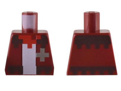 Lego Torso Pixelated Jacket with Dark Brown Trim, Red Bandana, and Silver Star over White Shirt Pattern / Dark Red