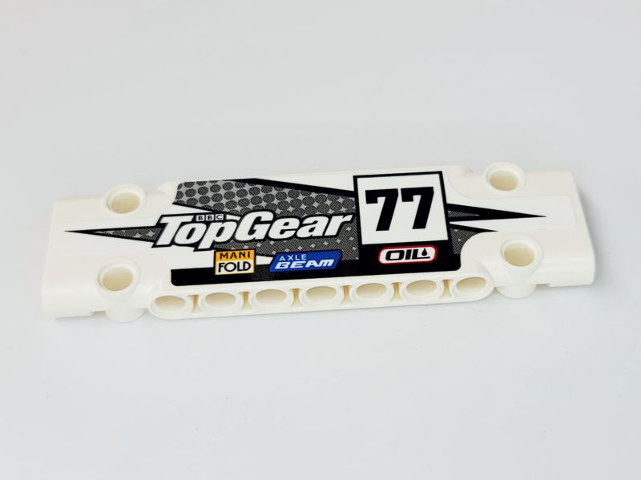 Lego Technic, Panel Plate 3 x 11 x 1 with BBC Logo, 'Top Gear', '77', 'OIL', 'AXLE BEAM', and 'MANIFOLD' Pattern Model Right Side (Sticker) - Set 42109