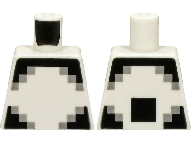 Lego Torso Pixelated Light Bluish Gray and Black Stripes and Corners, Large Square on Back Pattern / White