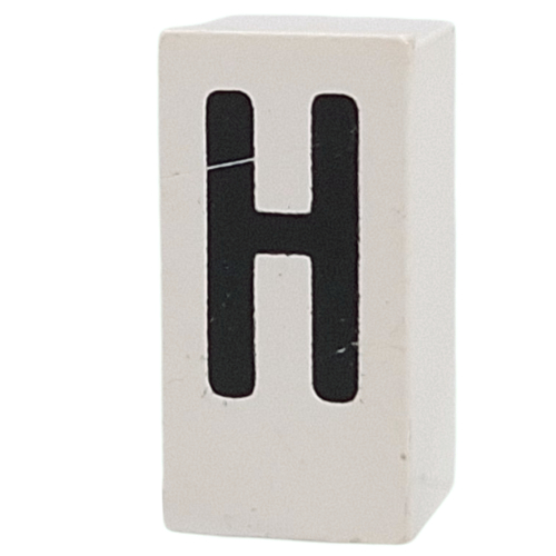 Lego Tile Special 1 x 2 x 5/6 with Stud Hole in End with 'H' Print / White