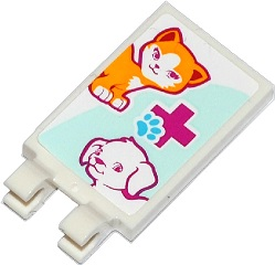 Lego Tile, Modified 2 x 3 with 2 Clips with Cat, Dog, Magenta Cross and Animal Paw Pattern (Sticker) - Set 41085