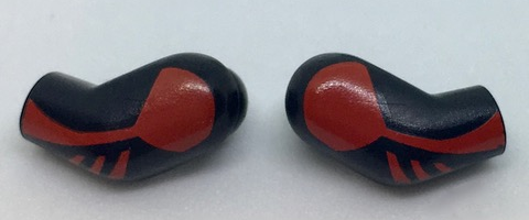 Lego Arm, (Matching Left and Right) Pair with Red Shoulder and Stripes Pattern / Black
