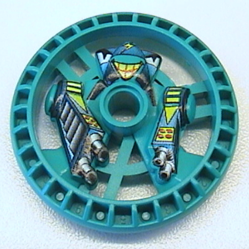 Lego Technic Disc 5 x 5 Notched, Stunner Print / Dark Turquoise