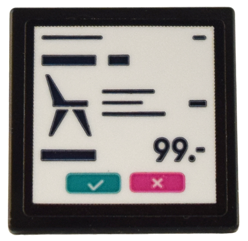 Lego Road Sign 2 x 2 Square with Open O Clip with Checkout Screen Display, Chair, '99.-' and Check and X Buttons Pattern (Sticker) - Set 41732