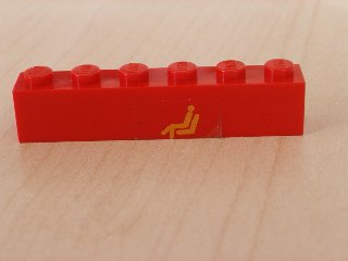 Lego Brick 1 x 6 with Yellow Train Waiting Room Pattern (Sticker) - Set 2150 / Red