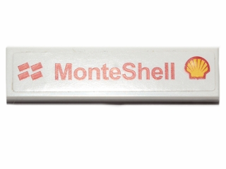 Lego Tile 1 x 4 with Red 'MonteShell' and Shell Logo Pattern (Sticker) - Set 30192 / White