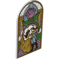 Lego Glass for Frame 1 x 6 x 7 with Glass-Stained Window, Rose, Belle, Beast as Human Prince Print / White