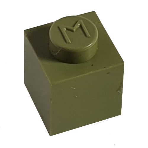 Lego Modulex Brick 1 x 1 with M on Stud / Modulex Olive Green
