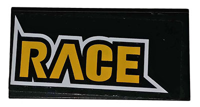Lego Tile 2 x 4 with Yellow 'RACE' Pattern (Sticker) - Set 60144