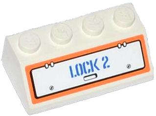 Lego Slope 45 2 x 4 with Hatch and 'LOCK 2' Pattern (Sticker) - Set 60015