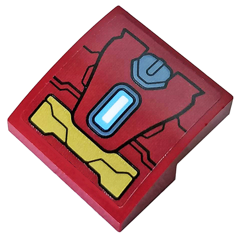 Lego Slope, Curved 2 x 2 x 2/3 with Dark Red and Gold Armor Plates and Rectangular Arc Reactor Pattern (Sticker) - Set 76104