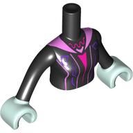 Lego Minidoll Torso Woman with Dress, Dark Purple, Dark Pink, Bright Pink Stripes, Bright Pink Collar Print Black Arms and Light Aqua Hands [Plain]