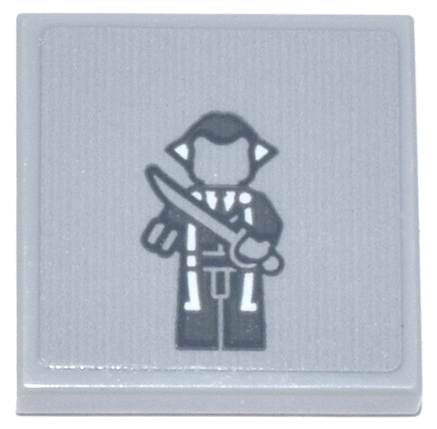 Lego Tile 2 x 2 with Dark Bluish Gray Ra's al Ghul Minifigure with Sword, White Hair and Shirt Pattern (Sticker) - Set 76271 / Light Bluish Gray