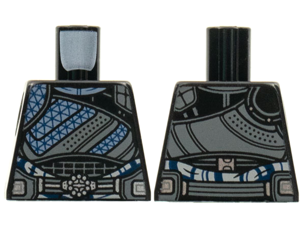 Lego Torso Armor, Dark Bluish Gray Trim, Dark Blue Webbing, Silver Ten Rings Buckle Pattern / Black