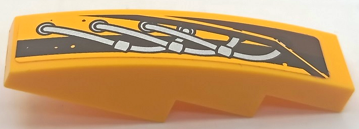 Lego Slope, Curved 4 x 1 with Silver Wiring, Black Stripe and Armor Plate Pattern Model Right Side (Sticker) - Set 70134