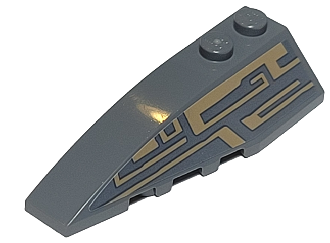 Lego Wedge 6 x 2 Left with Dark Tan Tribal Pattern (Sticker) - Set 75186 / Dark Bluish Gray