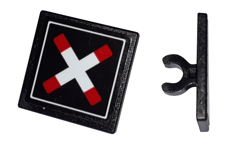 Lego Road Sign 2 x 2 Square with Open O Clip with Crossed Bars (Train Crossing) Pattern (Sticker) - Set 60198 / Black