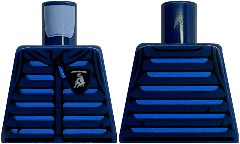 Lego Torso Racing Jacket Silver Lamborghini Logo, Blue Zipper and Stripes, Black Trim Pattern / Dark Blue