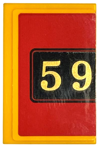 Lego Tile 2 x 3 with Gold '59' on Black and Red Background Pattern (Sticker) - Set 76405