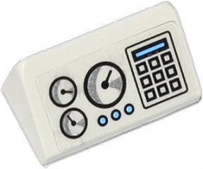 Lego Slope 30 1 x 2 x 2/3 with 3 Gauges, Keypad and 3 Medium Blue Buttons Pattern (Sticker) - Set 60036 / White