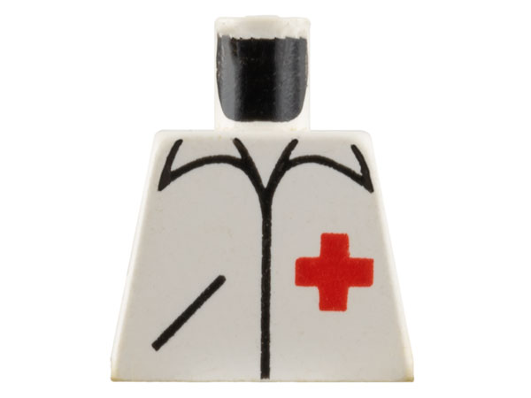 Lego Torso Hospital Shirt with Collar, Pocket, and Red Cross Pattern / White
