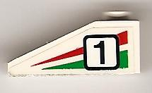 Lego Slope 33 3 x 1 with Black Number 1 on Green and Red Stripes Pattern Model Left Side (Sticker) - Set 6539 / White