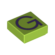Lego Tile 1 x 1 with letter Capital G Print / Lime