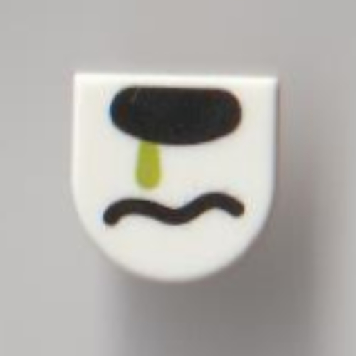 Lego Tile Round 1 x 1 Half Circle with Snout, Lime Snot Print / White