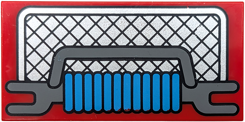 Lego Tile 2 x 4 with Silver Grille, Dark Bluish Gray Bumper and Dark Azure Rope Pattern