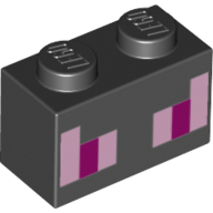 Lego Brick 1 x 2 with Pink and Magenta Rectangles Print / Black