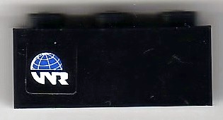 Lego Brick 1 x 3 with Globe and White 'WR' World Racers Logo Pattern Model Left Side (Sticker) - Set 8899 / Black