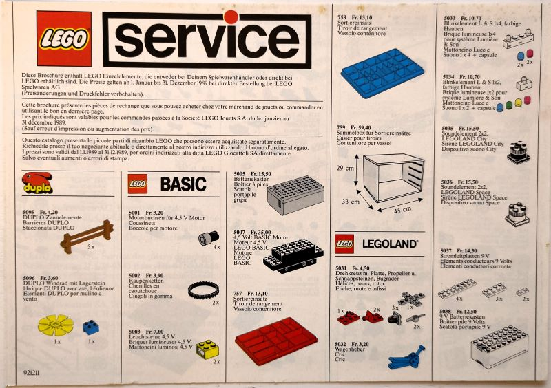 Lego 1989 Medium Service Packs Swiss (921211-CH)