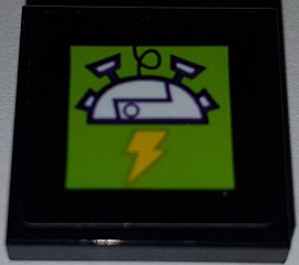 Lego Tile, Modified 2 x 2 Inverted with Electric Hat and Lightning Bolt on Lime Background Pattern (Sticker) - Set 41454 / Black