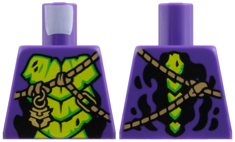 Lego Torso Lime Scale Plates, Dark Tan Ropes, Gold Chain Links and Medallion Pattern / Dark Purple