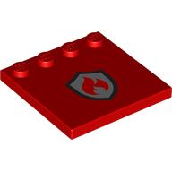Lego Plate Special 4 x 4, Studs on One Edge with Silver/Black Firefighter Badge Print / Red