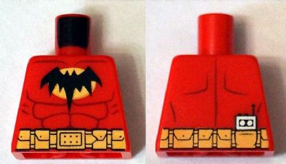 Lego Torso Batman Logo on Light Orange Oval with Muscles and Gold Belt Front and Back Pattern / Red