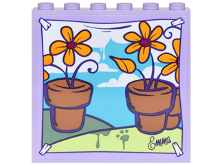 Lego Panel 1 x 6 x 5 with Backdrop with Flower Pots, Bright Light Orange Daisies, Blue Sky and Clouds Background Pattern (Sticker) - Set 41305