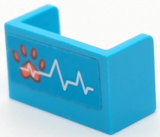 Lego Panel 1 x 2 x 1 with Rounded Corners and 2 Sides with Coral Paw Print and White Heart Beat Pattern (Sticker) - Set 41442 / Medium Azure