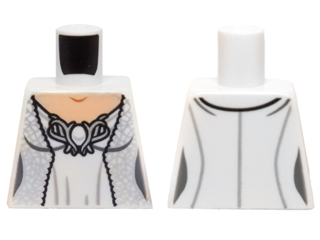 Lego Torso LotR Dress with Metallic Silver Robe and Ornate Silver Brooch Pattern (Galadriel) / White