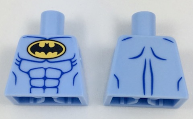 Lego Torso Batman Logo in Yellow Oval with Blue Muscles Pattern / Bright Light Blue