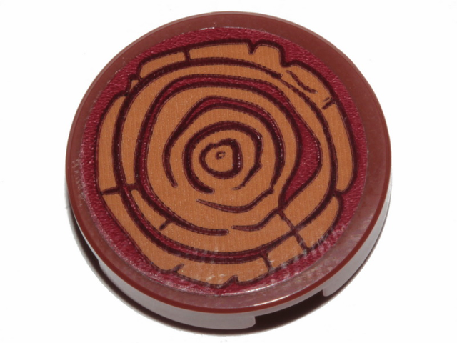 Lego Tile, Round 2 x 2 with Bottom Stud Holder with Tree Stump / Wood Grain Pattern (Sticker) - Set 41424 / Reddish Brown