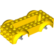 Lego Vehicle Base 4 x 10 x 2 1/2 with Mudguards, Wheel Pins and 6 x 2 Centre Recess with 3 Holes, Light Bluish Gray Wheel Holders / Yellow