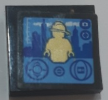 Lego Tile 2 x 2 with Gold Fireman Minifigure Statue, City Skyline and Control Panel Pattern (Sticker) - Set 60207
