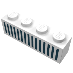 Lego Brick 1 x 4 with Bottom Tubes, Lowered Center Cross Support with Black 15 Bars Grill Print / White