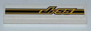 Lego Tile 1 x 4 with 'Jr55' and Black and Yellow Stripes Pattern (Sticker) - Set 8126 / White