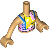 Lego Minidoll Torso Girl with Bright Light Orange/White/Bright Pink/Blue Shirt, Dark Blue Trim Print, Warm Tan Arms and Hands / Warm Tan