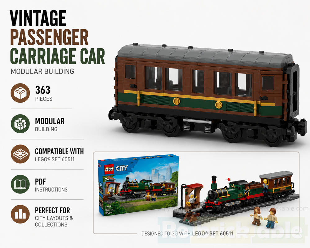 Lego Vintage Passenger Carriage Extension (Compatible with Set 60511)
