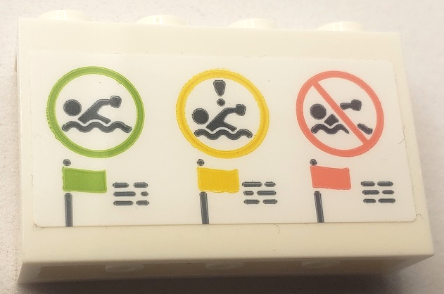 Lego Panel 1 x 4 x 2 with Side Supports - Hollow Studs with Beach Swimming Signs with Lime, Yellow and Coral Flags Pattern (Sticker) - Set 41710 / White