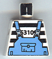 Lego Torso Jail Stripes with Medium Blue Overalls Pattern / White